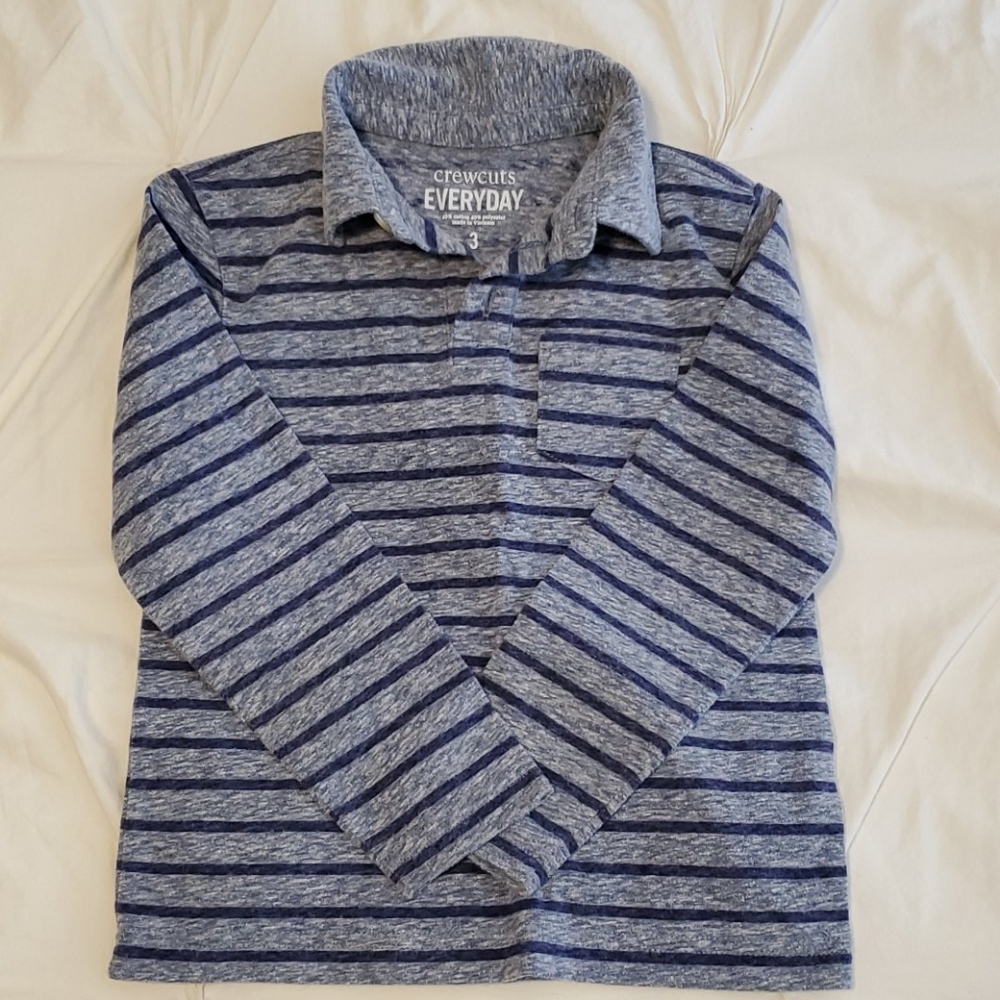 Crew Cuts Boy 3T Striped Long Sleeve Polo